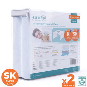 Essential Washable Waterproof Absorbent Bed Protector 132cm long with 60cm Tucks - Twin-Pack